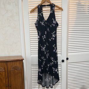 Candie's Elegant Black and Purple Floral High Low Dress